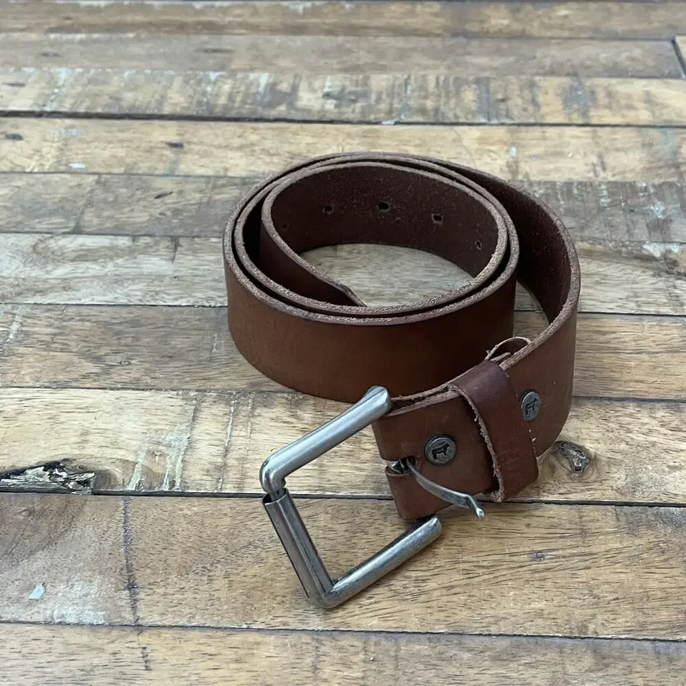 Will Belt Men's 34 Hand Crafted Genuine Leather Belt Brown Silver Buckle Mexico